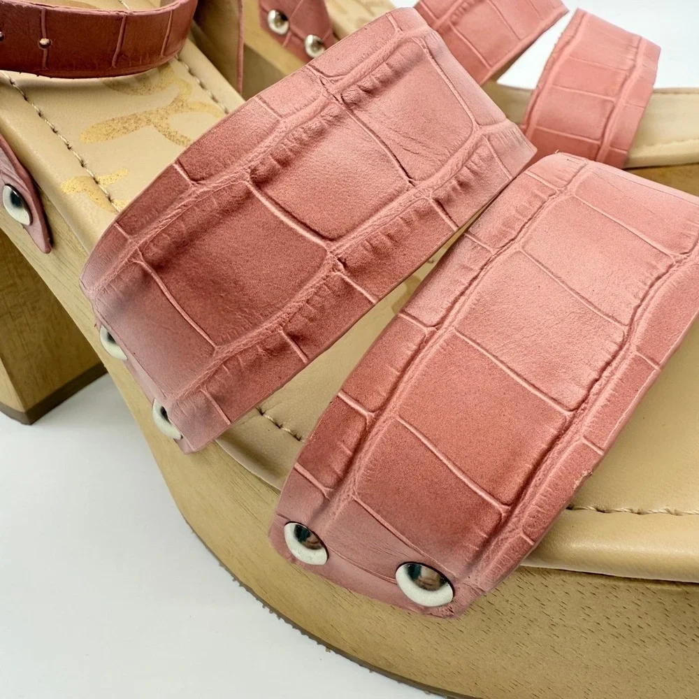 NEW Sam Edelman ROSALIND Platform Sandals WOOD Block Heel Ankle Leather 9.5 PINK